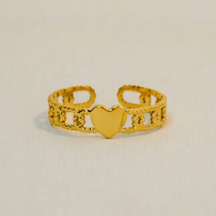 Candlewick Gift Shop Rings Heart Chain Link Adjustable Ring Gold