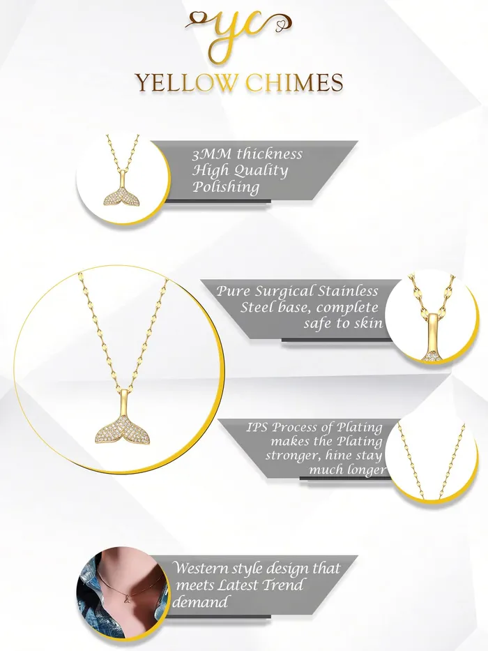 Yellow Chimes Chain Pendant for Women Gold Plated Fish Tail Design Stainless Steel Chain Pendant Necklace For Women and Girls Yellow Chimes Necklaces