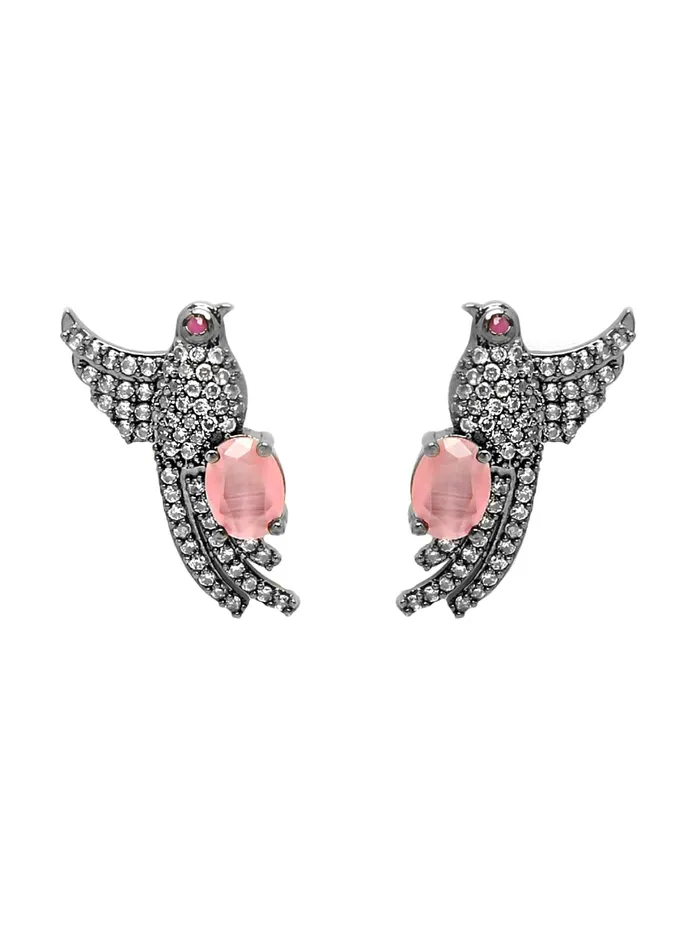 Yellow Chimes Necklaces Yellow Chimes American Diamond Earrings for Women RhodiumPlated Black ADStudded Bird Design Stud Earrings for Women and Girls