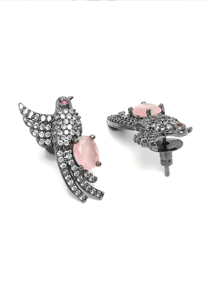 Yellow Chimes Necklaces Yellow Chimes American Diamond Earrings for Women RhodiumPlated Black ADStudded Bird Design Stud Earrings for Women and Girls