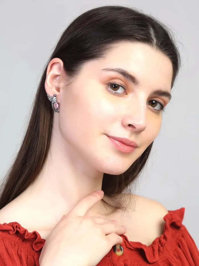 Yellow Chimes Necklaces Yellow Chimes American Diamond Earrings for Women RhodiumPlated Black ADStudded Bird Design Stud Earrings for Women and Girls