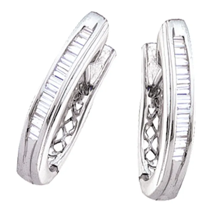 10kt White Gold Womens Baguette Channelset Diamond Hoop Earrings 12 Cttw mayamila Earrings 10kt White Gold Womens Baguette Channelset Diamond Hoop Earrings 12 Cttw mayamila Earrings