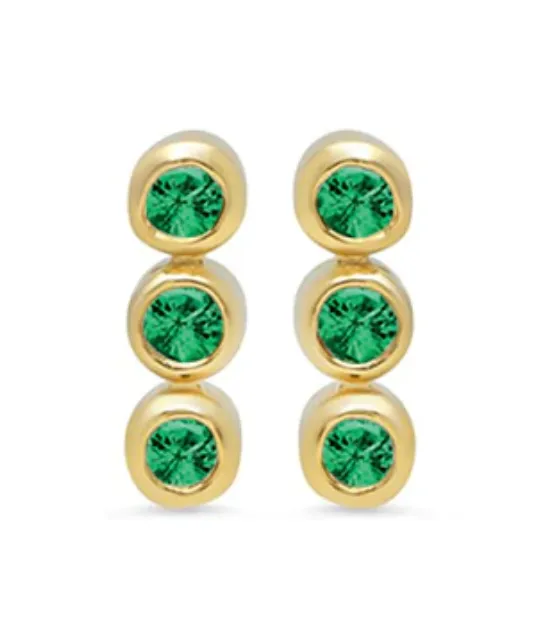 Earrings Jennifer Meyer YG Emerald 3 Mini Bezel Studs PAIR
