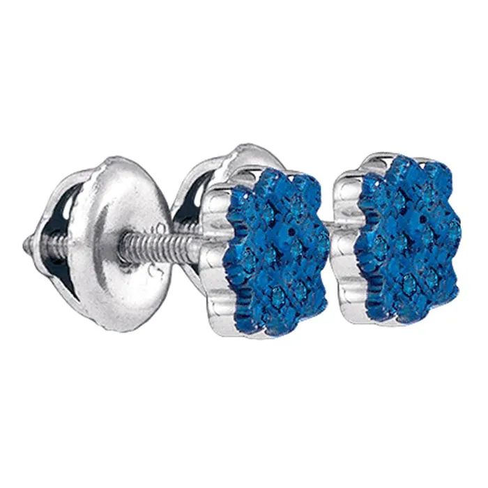 Earrings mayamila Sterling Silver Womens Round Blue Color Enhanced Diamond Cluster Screwback Stud Earrings 120 Cttw Earrings mayamila Sterling Silver Womens Round Blue Color Enhanced Diamond Cluster Screwback Stud Earrings 120 Cttw