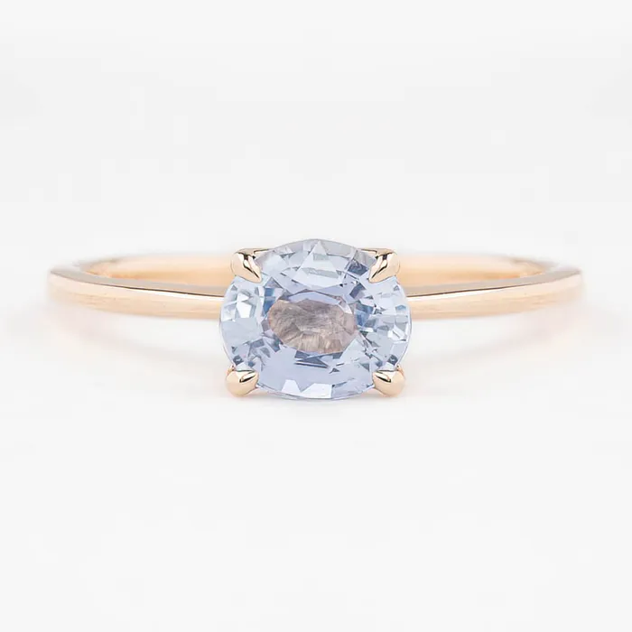 Envero Jewelry Rings Sara Ring 111ct Light Blue Oval Madagascar Sapphire 14K Rose Gold One of a kind