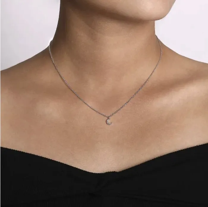 GABRIELCo14K White Gold Diamond Pave Crescent Pendant Necklace NK6422W45JJ GABRIELCo Necklaces