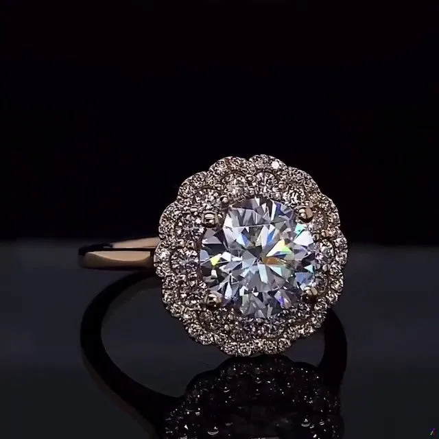 Golden Tone Cluster Halo Round Cut Sterling Silver Engagement Ring Shineofidamond Rings Golden Tone Cluster Halo Round Cut Sterling Silver Engagement Ring Shineofidamond Rings
