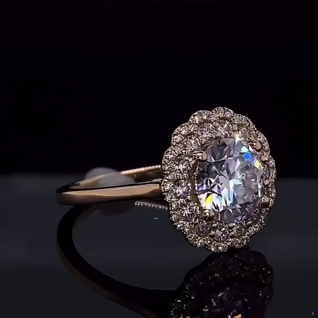 Golden Tone Cluster Halo Round Cut Sterling Silver Engagement Ring Shineofidamond Rings Golden Tone Cluster Halo Round Cut Sterling Silver Engagement Ring Shineofidamond Rings