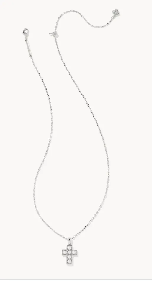 KENDRA SCOTT Pearl Silver Cross Short Pendant Necklace in White Pearl 9608875210 KENDRA SCOTT Necklaces