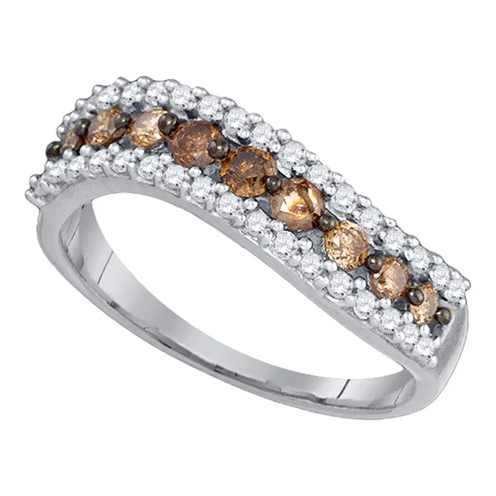mayamila 10kt White Gold Womens Round Cognacbrown Color Enhanced Diamond Contoured Band 34 Cttw Rings mayamila 10kt White Gold Womens Round Cognacbrown Color Enhanced Diamond Contoured Band 34 Cttw Rings