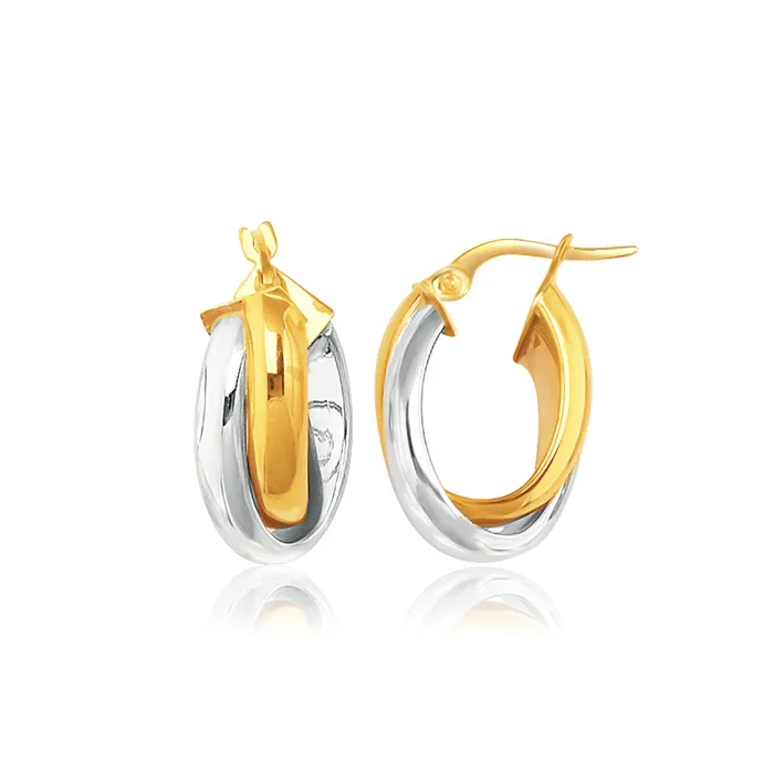 MayaMila Earrings 14k TwoTone Gold Double Row Intertwined Oval Hoop Earrings MayaMila Earrings 14k TwoTone Gold Double Row Intertwined Oval Hoop Earrings