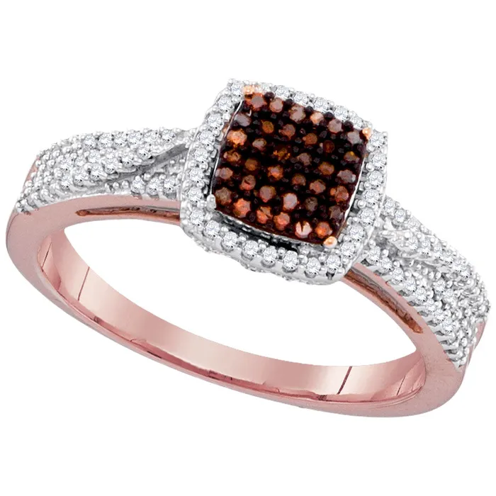 mayamila Rings 10kt Rose Gold Womens Round Red Color Enhanced Diamond Square Cluster Ring 13 Cttw mayamila Rings 10kt Rose Gold Womens Round Red Color Enhanced Diamond Square Cluster Ring 13 Cttw