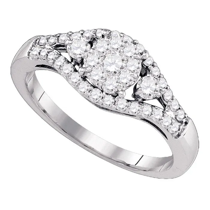 mayamila Rings 10kt White Gold Womens Round Diamond Flower Cluster Ring 58 Cttw mayamila Rings 10kt White Gold Womens Round Diamond Flower Cluster Ring 58 Cttw