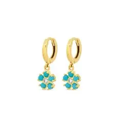 Mini Huggies With Turquoise Diamond Flower Drop Jennifer Meyer Earrings