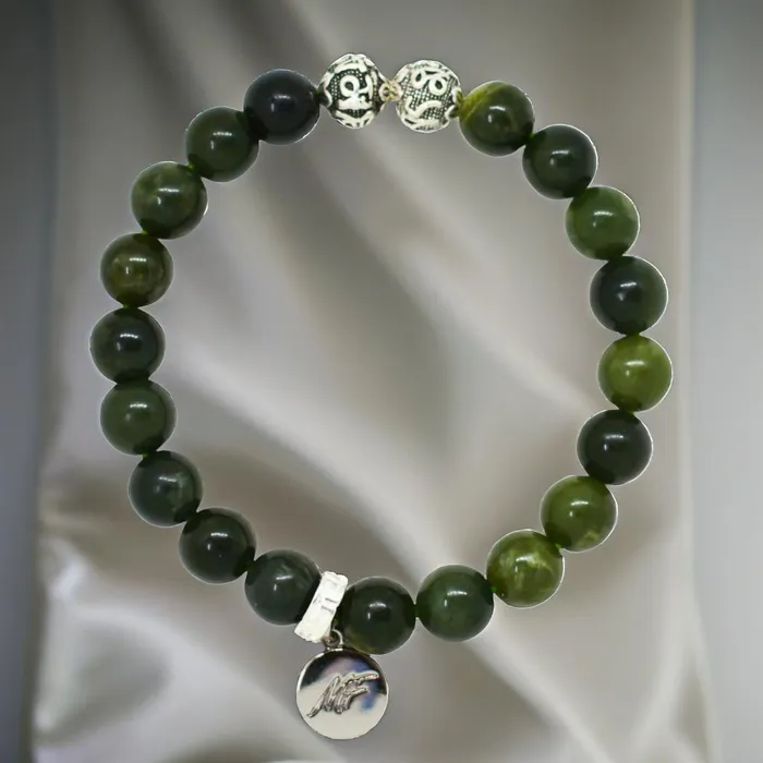 Mystic Flavia Bracelets Canadian Jade Stone Silver Bead Bracelet 8 MM