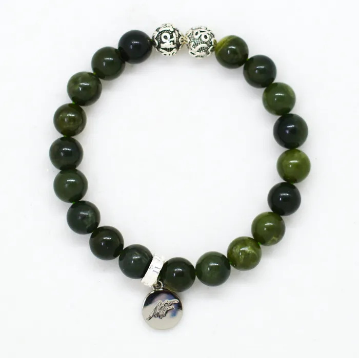 Mystic Flavia Bracelets Canadian Jade Stone Silver Bead Bracelet 8 MM