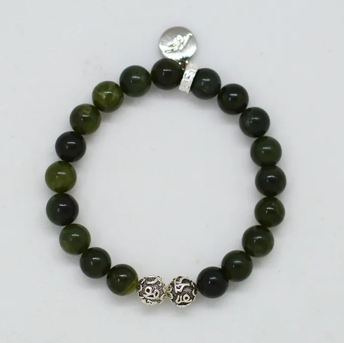 Mystic Flavia Bracelets Canadian Jade Stone Silver Bead Bracelet 8 MM