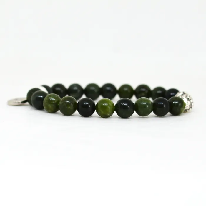 Mystic Flavia Bracelets Canadian Jade Stone Silver Bead Bracelet 8 MM