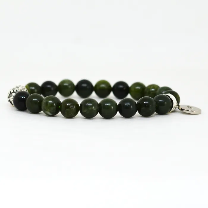 Mystic Flavia Bracelets Canadian Jade Stone Silver Bead Bracelet 8 MM