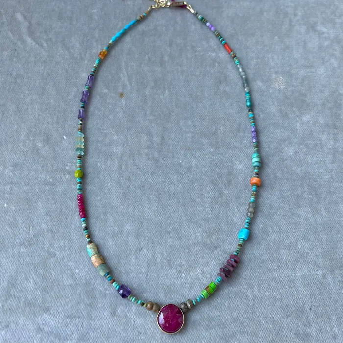 Necklaces Riverstone Ruby and Afghan Turquoise Necklace