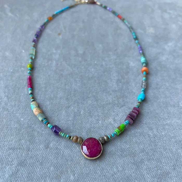 Necklaces Riverstone Ruby and Afghan Turquoise Necklace Necklaces Riverstone Ruby and Afghan Turquoise Necklace
