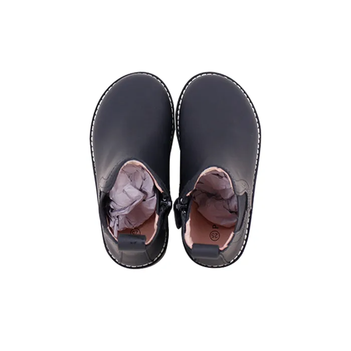 Perroquet Shoes Rings Perroquet Silky Leather Side Zipper Bootie Black