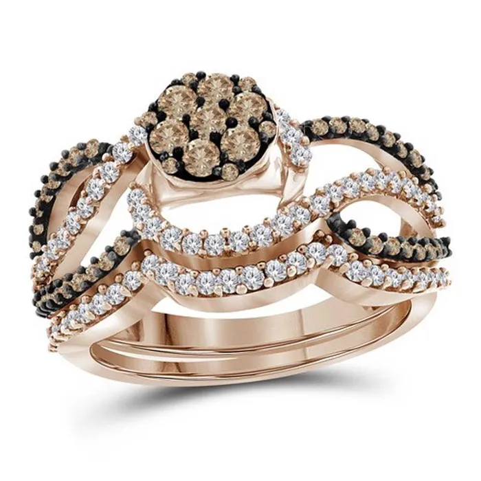 Rings mayamila 10kt Rose Gold Womens Round Brown Color Enhanced Diamond Cluster Bridal Wedding Engagement Ring Band Set 100 Cttw Rings mayamila 10kt Rose Gold Womens Round Brown Color Enhanced Diamond Cluster Bridal Wedding Engagement Ring Band Set 100 Cttw