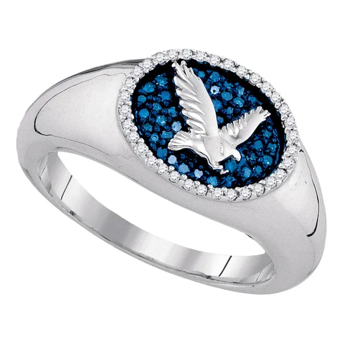 Rings mayamila 10kt White Gold Mens Round Blue Color Enhanced Diamond Oval Cluster Eagle Ring Cttw Rings mayamila 10kt White Gold Mens Round Blue Color Enhanced Diamond Oval Cluster Eagle Ring Cttw