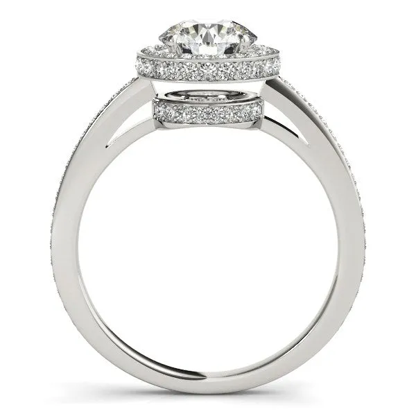Rings mayamila 14K White Gold Round Diamond Engagement Ring with Pave Set Halo 1 12 ct tw