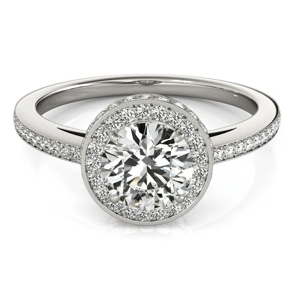Rings mayamila 14K White Gold Round Diamond Engagement Ring with Pave Set Halo 1 12 ct tw