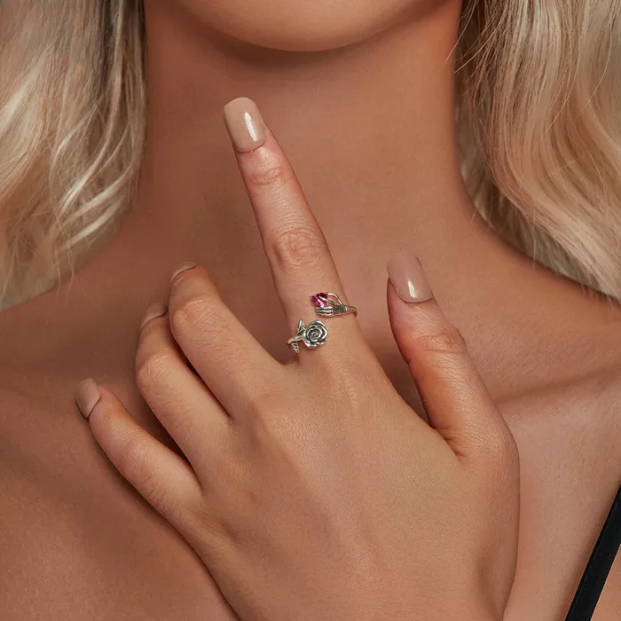 Rings shine of diamond Halloween Rose skeleton Heart Sterling Silver Open Ring Rings shine of diamond Halloween Rose skeleton Heart Sterling Silver Open Ring