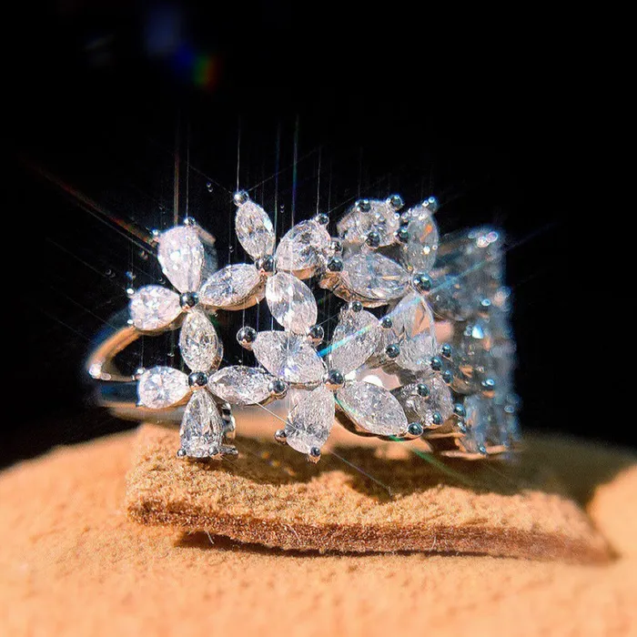 Shineofidamond Rings Marquise Pear Cut Fourleaf Flower Wedding Band Split Shank in Sterling Silver Shineofidamond Rings Marquise Pear Cut Fourleaf Flower Wedding Band Split Shank in Sterling Silver