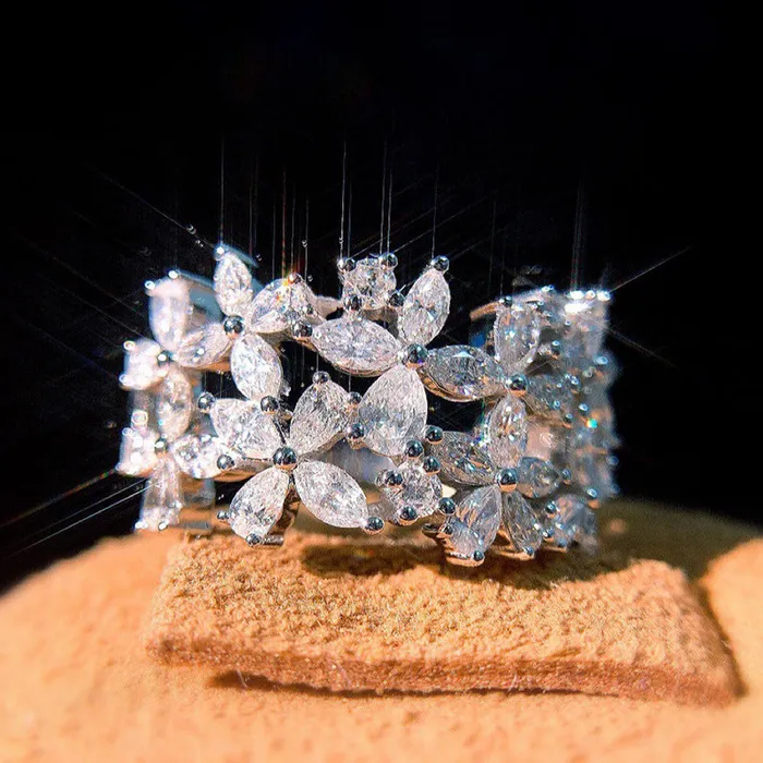 Shineofidamond Rings Marquise Pear Cut Fourleaf Flower Wedding Band Split Shank in Sterling Silver Shineofidamond Rings Marquise Pear Cut Fourleaf Flower Wedding Band Split Shank in Sterling Silver