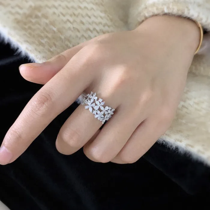 Shineofidamond Rings Marquise Pear Cut Fourleaf Flower Wedding Band Split Shank in Sterling Silver Shineofidamond Rings Marquise Pear Cut Fourleaf Flower Wedding Band Split Shank in Sterling Silver