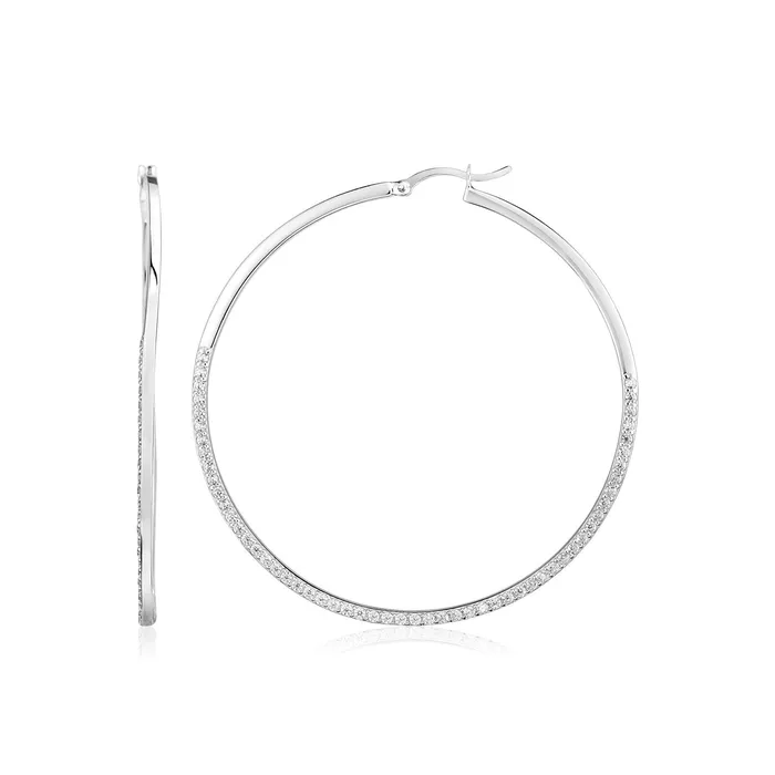 Sterling Silver Large Textured Rectangular Profile Hoop Earrings MayaMila Earrings Sterling Silver Large Textured Rectangular Profile Hoop Earrings MayaMila Earrings