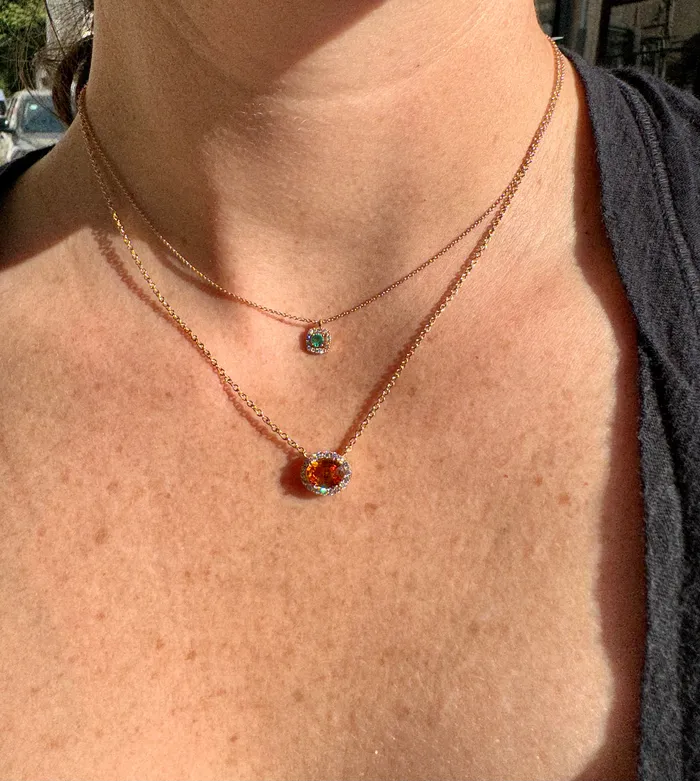 The Private Room Fine Jewelry Necklaces Diamond and Emerald Halo Necklace
