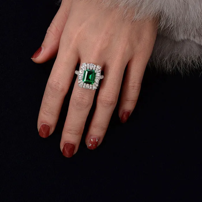 Vintage Emerald Cut Engagement Ring In Sterling Silver shine of diamond Rings