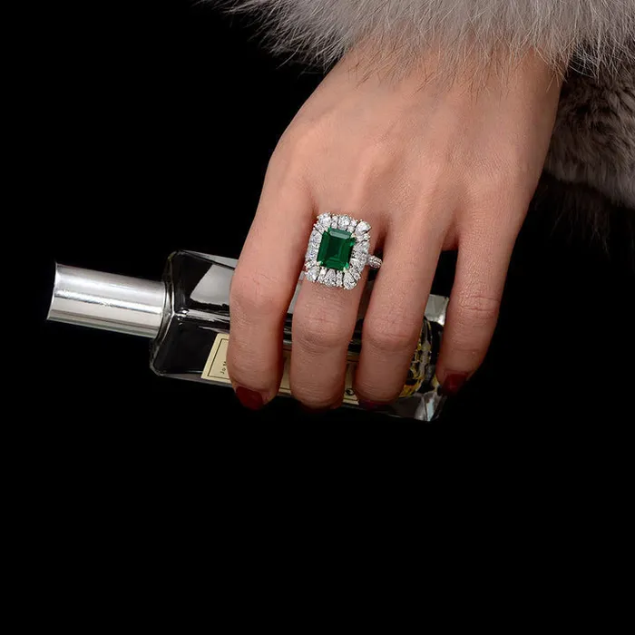 Vintage Emerald Cut Engagement Ring In Sterling Silver shine of diamond Rings