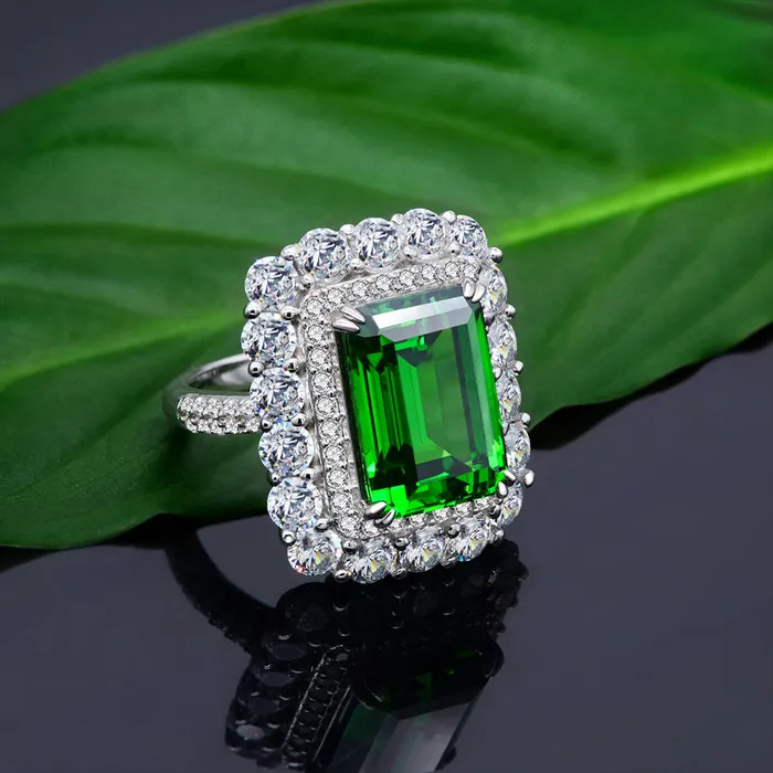Vintage Emerald Cut Engagement Ring In Sterling Silver shine of diamond Rings