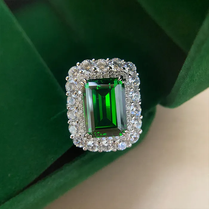 Vintage Emerald Cut Engagement Ring In Sterling Silver shine of diamond Rings