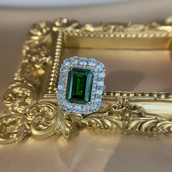 Vintage Emerald Cut Engagement Ring In Sterling Silver shine of diamond Rings