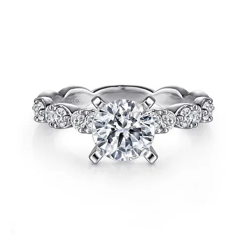14K White Gold Round Diamond Engagement Ring GABRIEL CO Rings