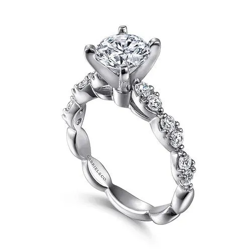 14K White Gold Round Diamond Engagement Ring GABRIEL CO Rings