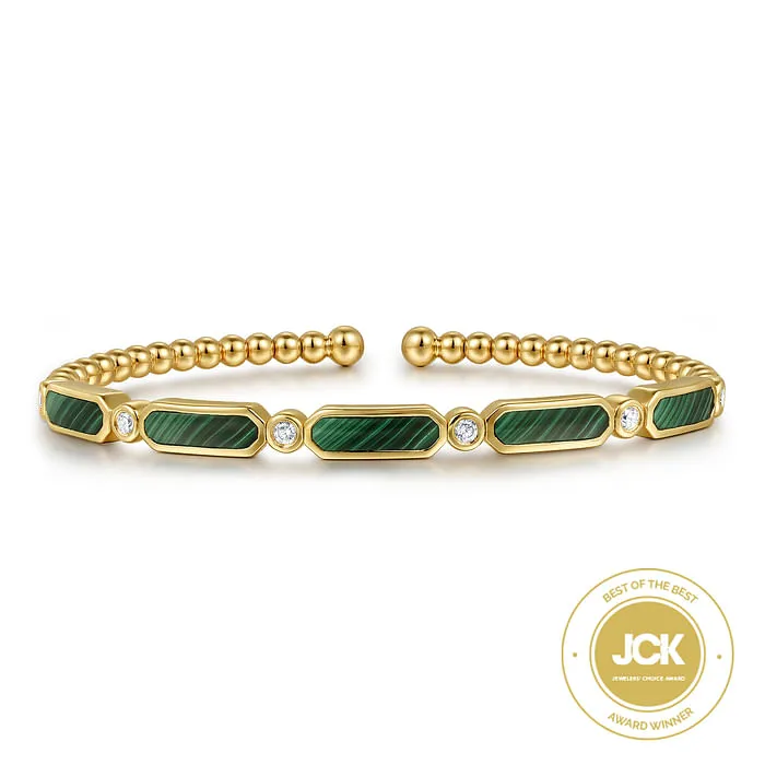 14K Yellow Gold Diamond and Malachite Bujukan Bangle GABRIEL CO Bracelets 14K Yellow Gold Diamond and Malachite Bujukan Bangle GABRIEL CO Bracelets