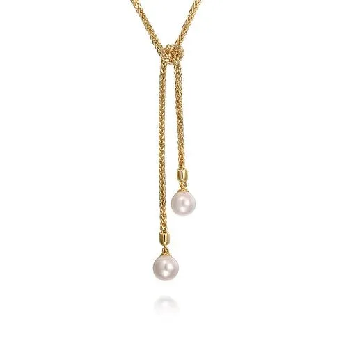 14K Yellow Gold Pearl Wrap Around And Tie Necklace GABRIEL CO Necklaces