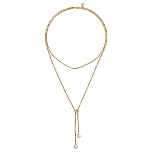 14K Yellow Gold Pearl Wrap Around And Tie Necklace GABRIEL CO Necklaces