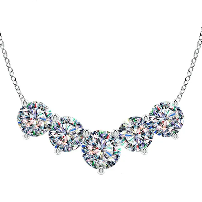 14KWG 200 CTW FOF RD DIA 5STONE CURVED BAR NECKLACE FACETS OF FIRE Necklaces 14KWG 200 CTW FOF RD DIA 5STONE CURVED BAR NECKLACE FACETS OF FIRE Necklaces