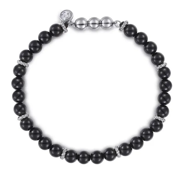 925 Sterling Silver and 6mm Black Onyx Beaded Bracelet GABRIEL CO Bracelets