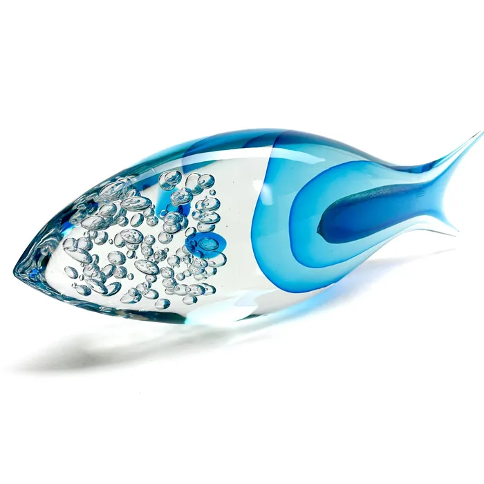 Alberto Don Earrings Murano Glass Fish Aquamarine Fish cm 48