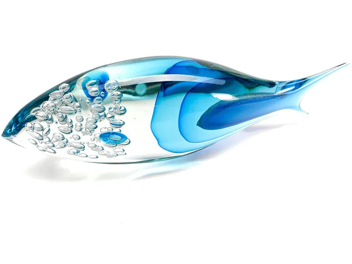 Alberto Don Earrings Murano Glass Fish Aquamarine Fish cm 48